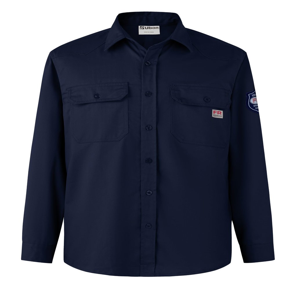 Ubon FR Shirts for Men Flame Resistan Welding Shirt FRC Work Shirt Long Sleeve Welder Shirts 7.5 Oz, Navy, X-Large
