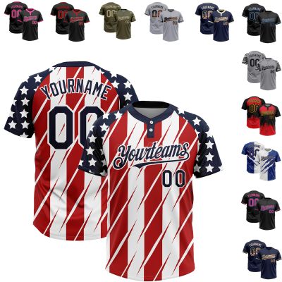 Personalized American Flag 3D Pattern Jersey Shirt, Red Stripe Baseball Jersey, Pullover Baseball Jersey Custom Dad with Kids Name Shirt, Grandpa Shirt, Fathers Day Birthday Gift