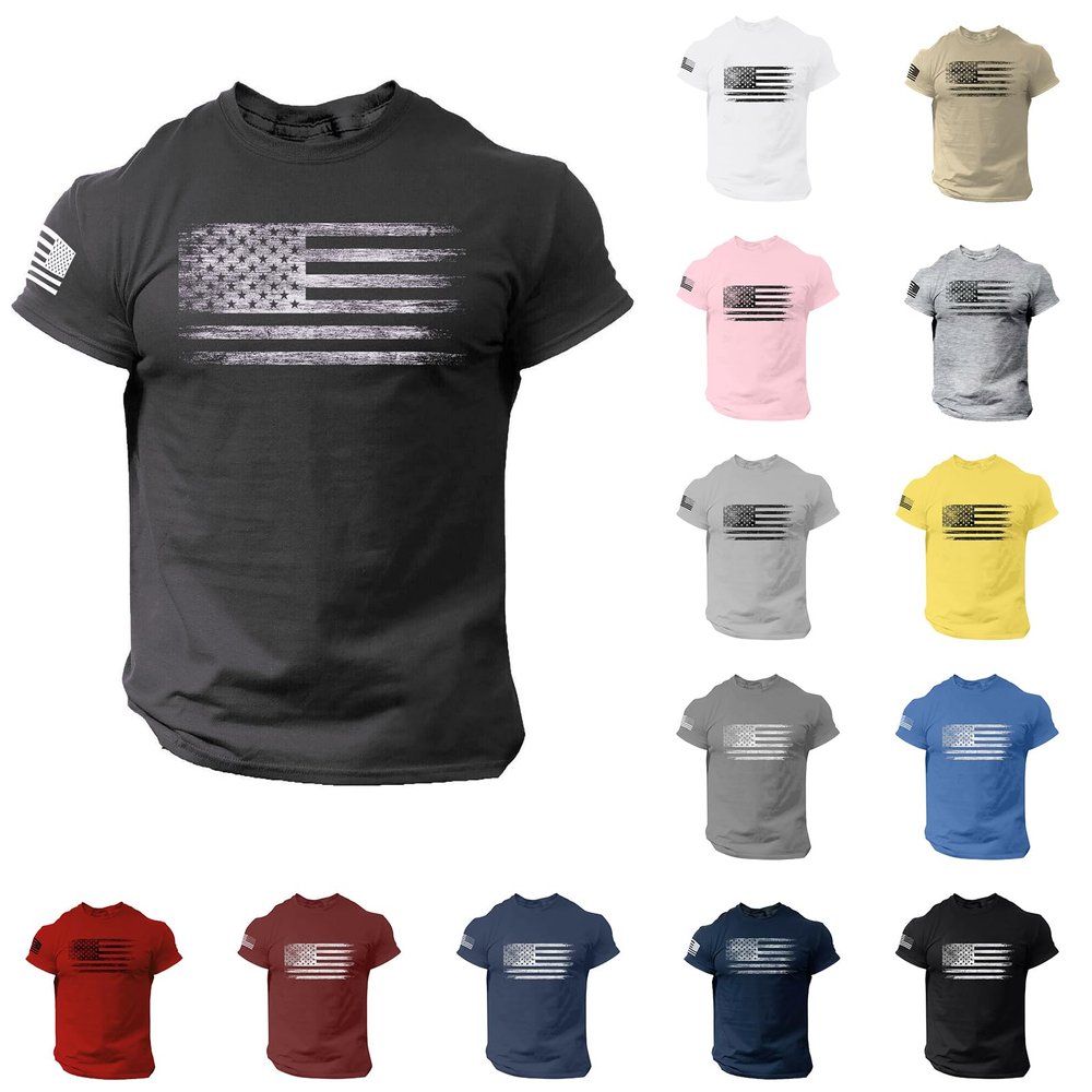 2025 Summer T-Shirts Men American Flag Patriotic Shirts Short Sleeve Graphic Tees Crewneck 4th of July Tshirts Tee Tops