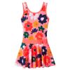 Girls Swimsuit One Piece UPF 50+ Floral Skirted Bathing Suit Modest Beach Swim Dress S472_PeachFlower_104/110 view 1