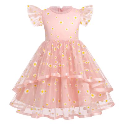 Daisy Dress Baby Girl: Toddler Sequins Ruffle Tutu Dress Flower Bowknot Dots Summer Flutter Sleeves Princess Birthday Party Dresses for Kids Formal Holiday Beach Dance Gown Pink - Daisy 5-6X
