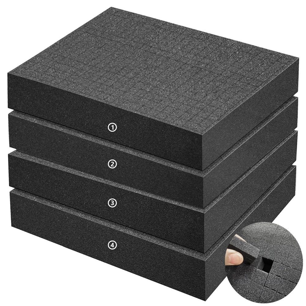 4 Pack Gun Case Foams-16 x 12 x 2 Inch Pick and Pluck Shadow Packing Foam Sheets for Craft, Black Polyurethane Toolbox Carry Case Foam Inserts, Closed Cell Foam for Gun Cases Padding Storage Organizer
