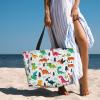 AMAZWI Colorful Dinosaurs Large Beach Tote Bag,Women Sandproof Zipper Beach Travel Bag For Travel Vacation Gym view 2