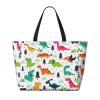 AMAZWI Colorful Dinosaurs Large Beach Tote Bag,Women Sandproof Zipper Beach Travel Bag For Travel Vacation Gym view 3