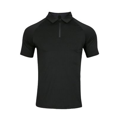 Gsywaipei Men's Zipper Band Collar Tee Casual Work Polo T-Shirts Quick Drying Zip Solid Golf Shirt (X-Small,Black)