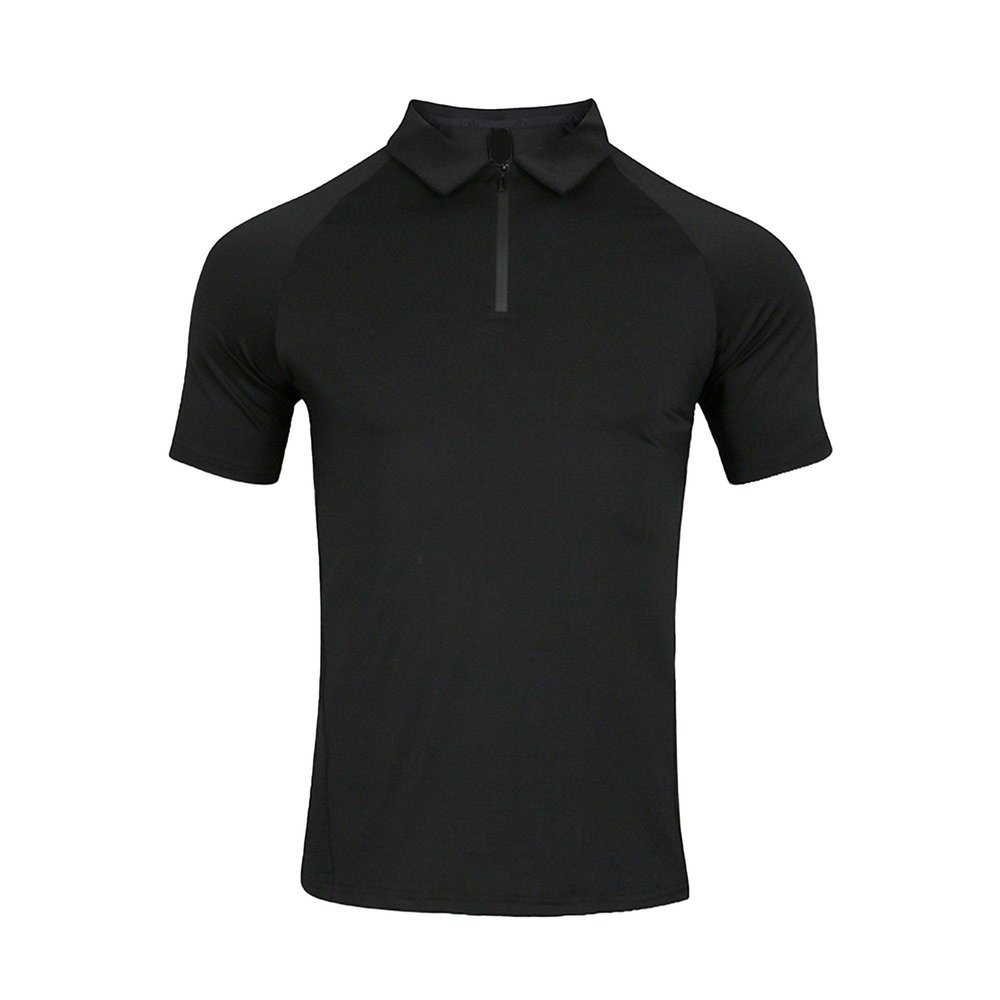Gsywaipei Men's Zipper Band Collar Tee Casual Work Polo T-Shirts Quick Drying Zip Solid Golf Shirt (X-Small,Black)
