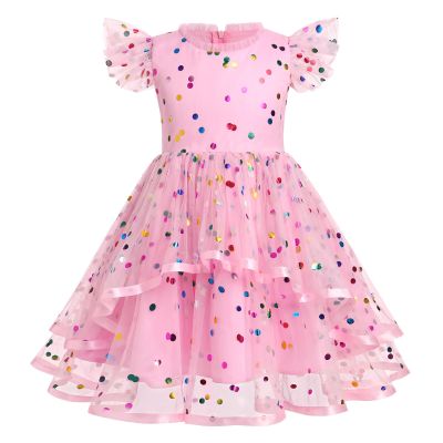 Birthday Dress for Girls: Gifts for One Year Old Girl, Princess Tutu Toddler Infant Ruffled Flower Embroidered Special Occasion Dresses for Pageant Wedding Bridesmaid Pink Polka Dots 5-6X