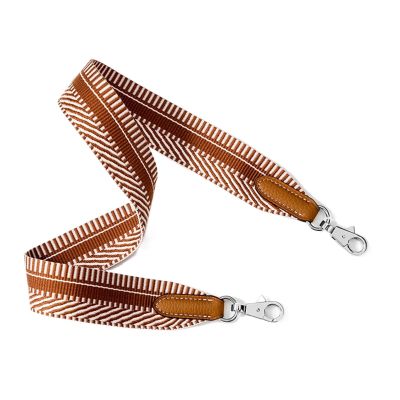 Canvas Wide Shoulder Strap Striped Pattern Replacement Crossbody Bag Strap Accessory for Guitar Strap/DIY satchel (Color : Brown Silver Buckle, Size : 110cm)