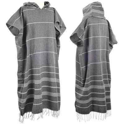 laoyuandamai 1pcs Large Turkish Cotton Poncho Towel Surf Poncho Changing Robe with Hood and Front Pocket Absorbent Wearable Towel Hooded Beach Towel for Adult Man Women Beach Pool and Swim(Grey, L)