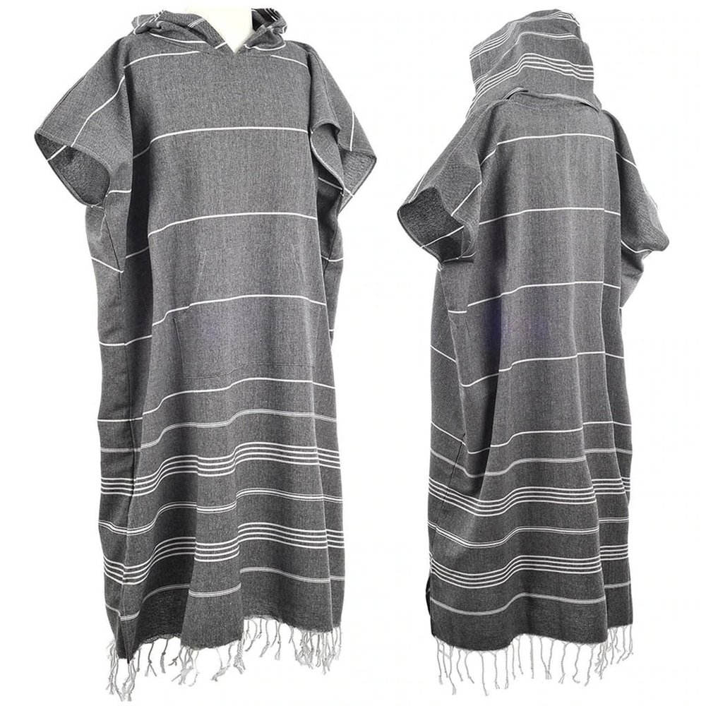 laoyuandamai 1pcs Large Turkish Cotton Poncho Towel Surf Poncho Changing Robe with Hood and Front Pocket Absorbent Wearable Towel Hooded Beach Towel for Adult Man Women Beach Pool and Swim(Grey, L)