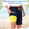Meegsking Mens Swim Trunks with Compression Liner - 2 in1 Quick Dry Swim Shorts Bathing Suits with Zipper Pockets Dark Blue view 3