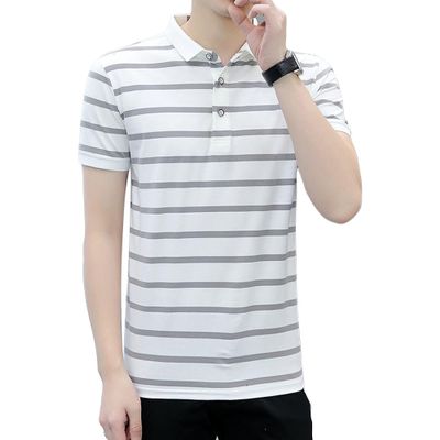 Men's Polo Shirts Short Sleeve Stretch Striped Golf Tennis Polo Shirt Tops Lightweight Casual Dry Fit Active Shirt White