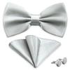 SYAYA Bow Ties for Men, Silk Formal Tuxedo Bow Tie for Boy, Tux Bowtie For Wedding U-SY-B2 (Light Gray - Bowtie & Pocket Square & Cufflink) view 1