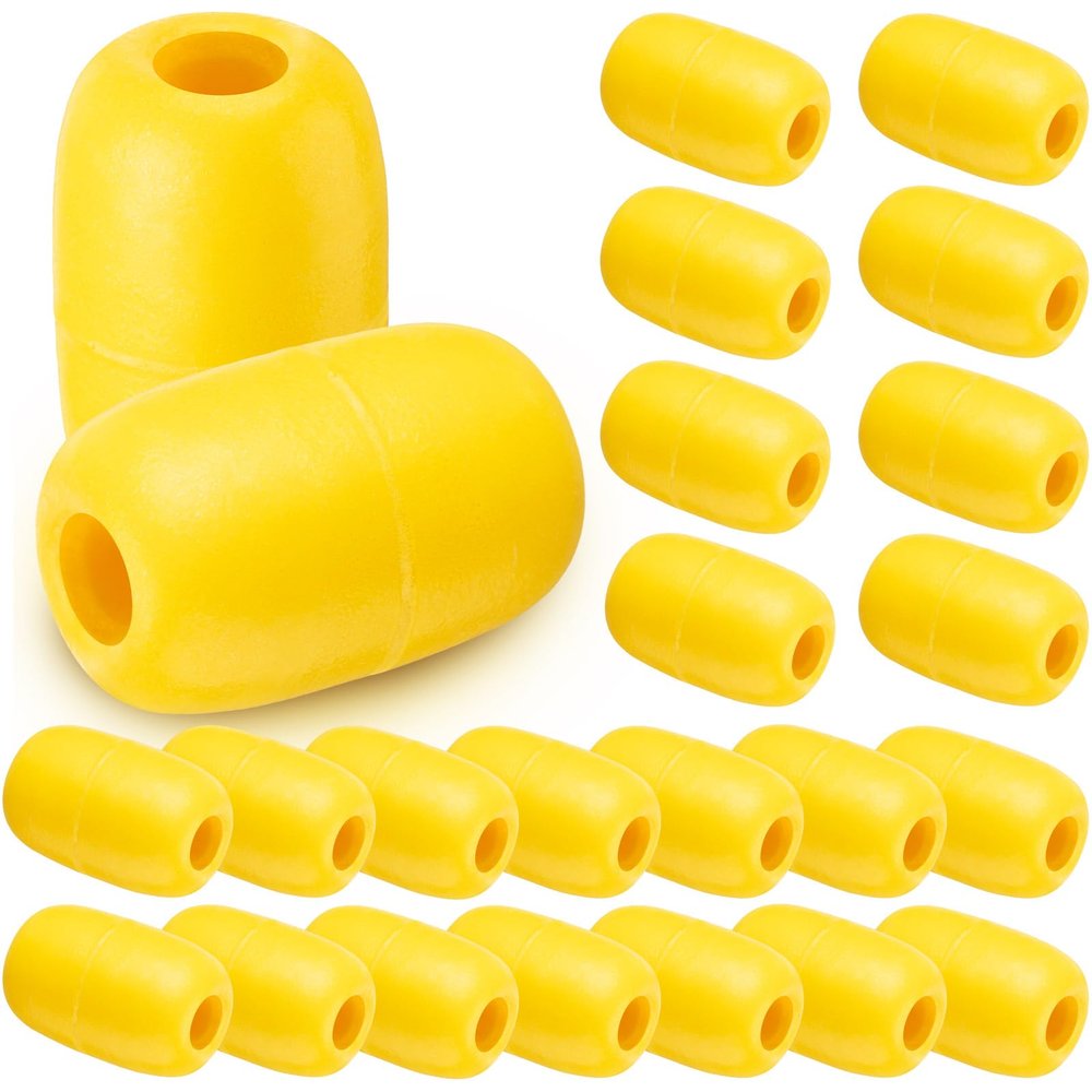 Vertintong Deep Water Fishing Float 4.72 x 2.75'' Heavy Duty Pool Buoy Float Fishing Marker 0.78 Hole for Kayak Tow Line Anchor Marker Buoy Drift Sock Replace Pool Crabbing Dock(Yellow, 24 Pcs)