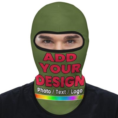 Custom Image Balaclava Ski Mask, Personalized Head Cover, Uv Full Face Mask Sun Protection, Breathable, Lightweight, Neck Gaiter Outdoor Breathable Face Cover, 15.7"9.1", Dark-Olive-Green