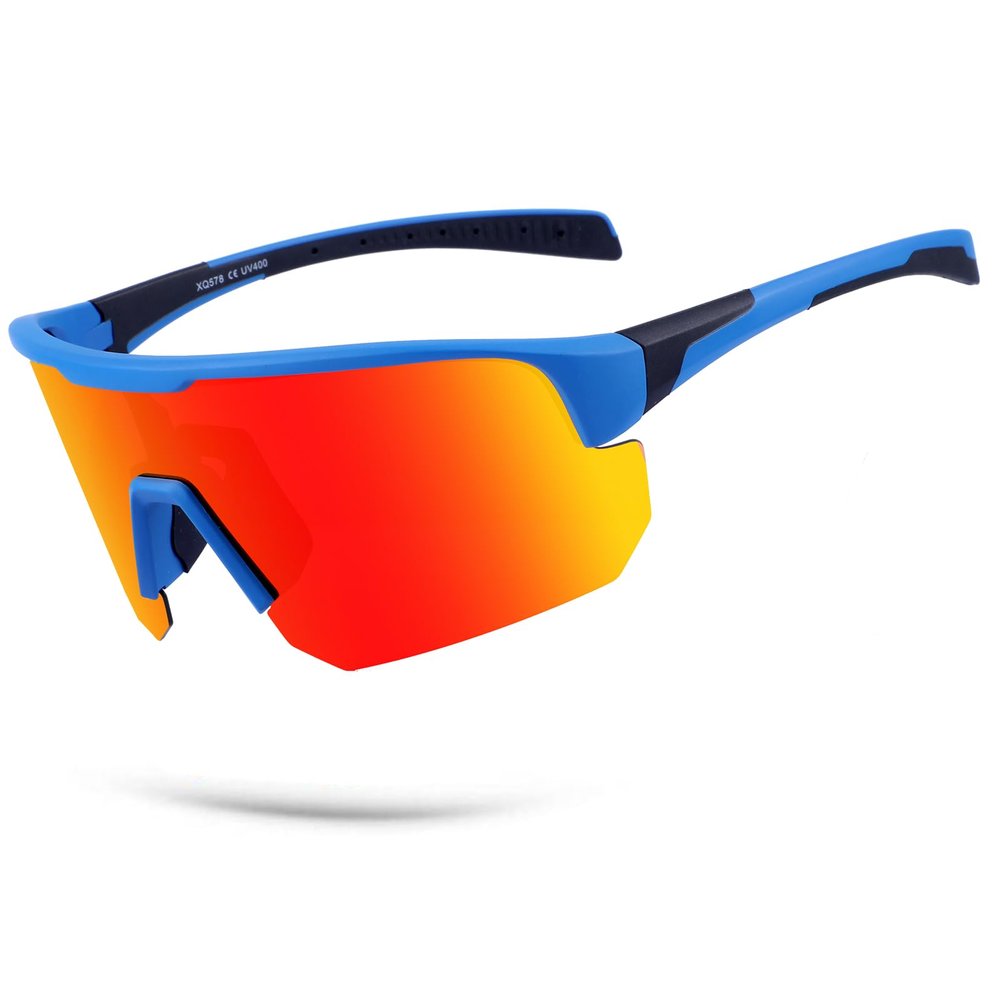 BangLong Polarized Sports Sunglasses - UV400 Protection Wrap Around MTB TR90 Frame Sun Glasses for Men Women Running Cycling Fishing, Blue&Red