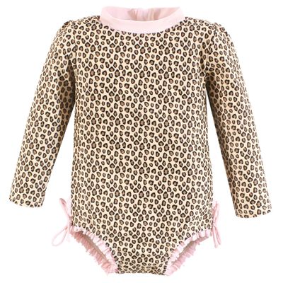 Hudson Baby Girls Rashguard Baby and Toddler Swimsuit, Leopard, 2T