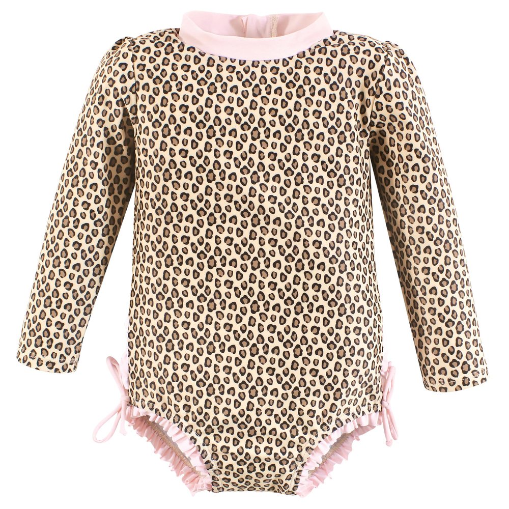 Hudson Baby Girls Rashguard Baby and Toddler Swimsuit, Leopard, 2T