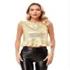 Agoky Womens Big Girls Shiny Sequins Ruffled Sleeves T-Shirts Top Peplum Shirts Dance Crop Tops Gold Small view 2