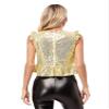 Agoky Womens Big Girls Shiny Sequins Ruffled Sleeves T-Shirts Top Peplum Shirts Dance Crop Tops Gold Small view 4