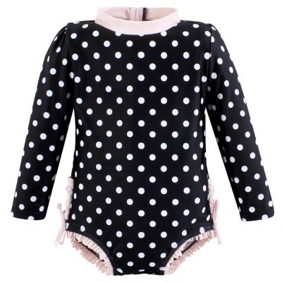 Hudson Baby Girls Rashguard Baby and Toddler Swimsuit, Black Dot Pink, 3T