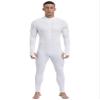 Hularka Men's Ribbed Athletic Jumpsuit Mock Neck Long Sleeve Bodysuit Unitard Workout Yoga Leotard White X-Large view 2