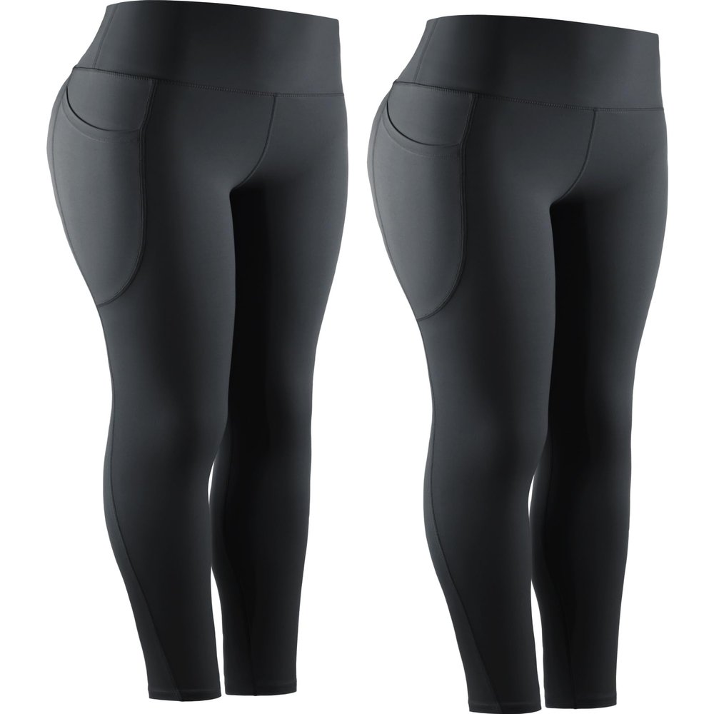 NELEUS High Waist Buttery Soft Tummy Control Yoga Pants Running Workout Leggings,9069,Black/Black,2 Pack,M