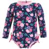 Hudson Baby Girls Rashguard Baby and Toddler Swimsuit, Navy Bright Pink Floral, 4T view 1