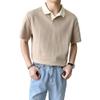 Men's Short Sleeve Polo Shirt Fashion V-Neck Lapel Tennis Loose Shirt Lightweight Cotton Solid Color Polo Shirts (Large,Khaki) view 1