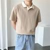 Men's Short Sleeve Polo Shirt Fashion V-Neck Lapel Tennis Loose Shirt Lightweight Cotton Solid Color Polo Shirts (Large,Khaki) view 2
