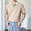 Men's Short Sleeve Polo Shirt Fashion V-Neck Lapel Tennis Loose Shirt Lightweight Cotton Solid Color Polo Shirts (Large,Khaki) view 3
