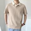 Men's Short Sleeve Polo Shirt Fashion V-Neck Lapel Tennis Loose Shirt Lightweight Cotton Solid Color Polo Shirts (Large,Khaki) view 4