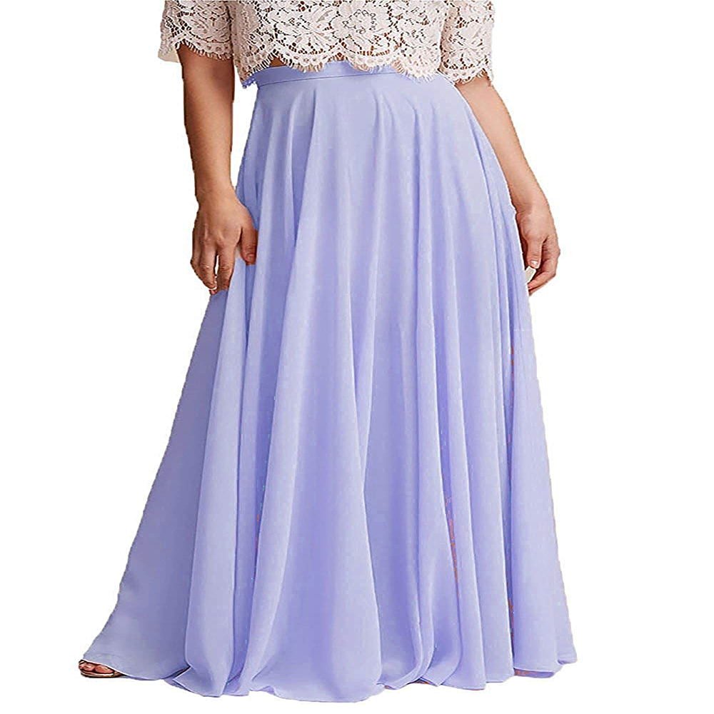 ELAWBTY Long Maxi Floor Lengh Chiffon Skirt Elastic High Waist Bridesmaid Skirt Lavender 5XL