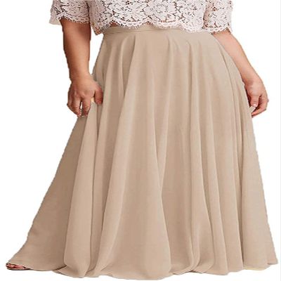 ELAWBTY Long Maxi Floor Lengh Chiffon Skirt Elastic High Waist Bridesmaid Skirt Champagne XL-XXL