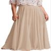 ELAWBTY Long Maxi Floor Lengh Chiffon Skirt Elastic High Waist Bridesmaid Skirt Champagne XL-XXL view 1