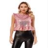 Agoky Womens Big Girls Shiny Sequins Ruffled Sleeves T-Shirts Top Peplum Shirts Dance Crop Tops Pink Small view 1