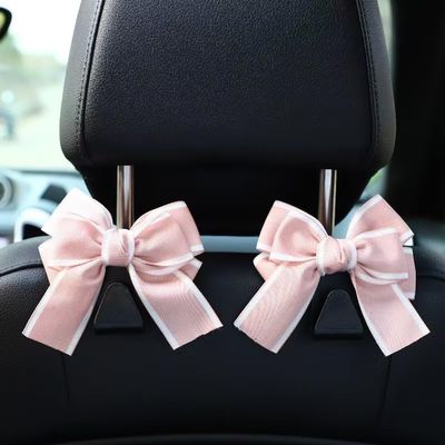 BVGACI 2 Pack Car Purse Hooks, Cute Bow Car Seat Headrest Hook Hanger for Purses and Bags (pink)