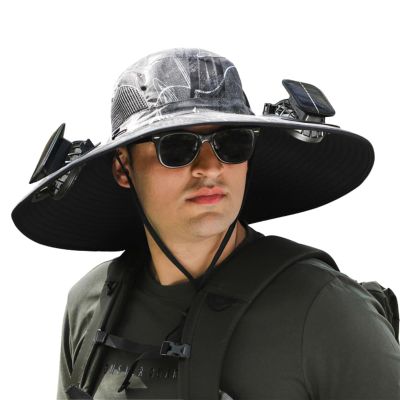 DASHENRAN Wide Brim Solar Fan Outdoor Fishing Hat-Solar & USB Charging,Outdoor Fishing Hat,Hat with Fan,Solar Fan Hat Upf50+ (US, Alpha, One Size, Camouflage D)