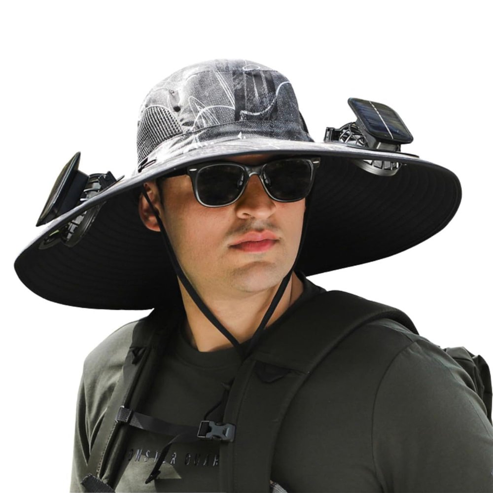 DASHENRAN Wide Brim Solar Fan Outdoor Fishing Hat-Solar & USB Charging,Outdoor Fishing Hat,Hat with Fan,Solar Fan Hat Upf50+ (US, Alpha, One Size, Camouflage D)