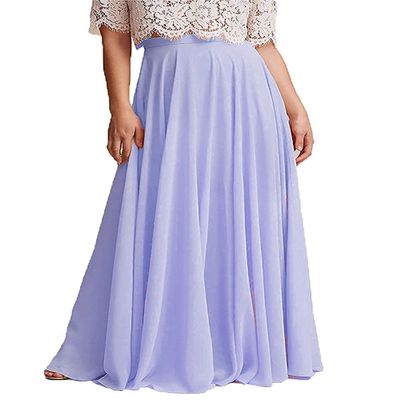 ELAWBTY Long Maxi Floor Lengh Chiffon Skirt Elastic High Waist Bridesmaid Skirt Lavender 4XL