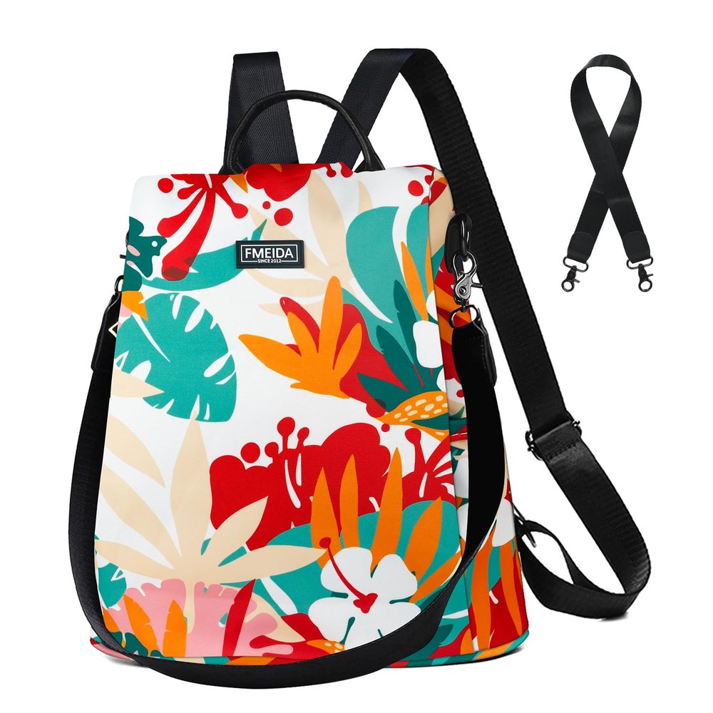 Fmeida Backpack for Women Anti Theft Travel Nylon Backpack Purse Convertible Bookbag Fashion Casual Daypack Colorful Rainforest
