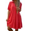 KAJXZ Summer Dresses for Women 2024 Casual V Neck Ruffle Button Dresses Short Sleeve Solid Color Elegant Boho Mini Dress view 1