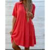 KAJXZ Summer Dresses for Women 2024 Casual V Neck Ruffle Button Dresses Short Sleeve Solid Color Elegant Boho Mini Dress view 2