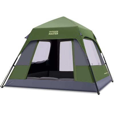 OutdoorMaster Camping Tents, 4/6 Person Camping Tent with Blackout Shelter Technology, Easy Setup in 60 Seconds, Weatherproof Pop Up Tent with Top Rainfly, Instant Cabin Tent (Green, 6 Person)