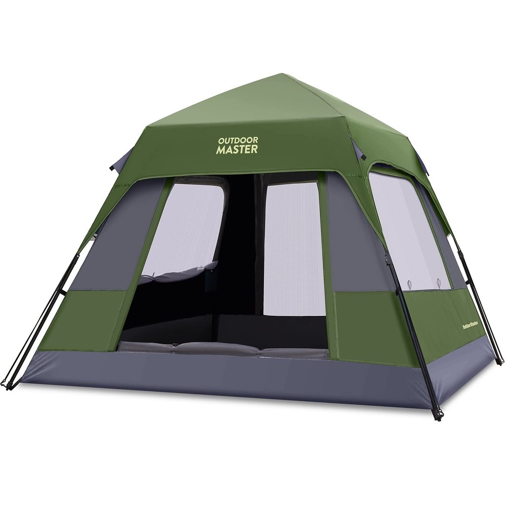 OutdoorMaster Camping Tents, 4/6 Person Camping Tent with Blackout Shelter Technology, Easy Setup in 60 Seconds, Weatherproof Pop Up Tent with Top Rainfly, Instant Cabin Tent (Green, 6 Person)