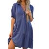 KAJXZ Summer Dresses for Women 2024 Casual V Neck Ruffle Button Dresses Short Sleeve Solid Color Elegant Boho Mini Dress view 1