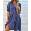 KAJXZ Summer Dresses for Women 2024 Casual V Neck Ruffle Button Dresses Short Sleeve Solid Color Elegant Boho Mini Dress view 2