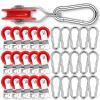 Tondiamo 15 Sets 1-3/4" Red Nylon Pulley and 1/4" Spring Hook Set, Galvanized Snap Clip Reinforced Nylon Baseball Batting Cage Cable System for Netting Baseball Batting Cages view 1