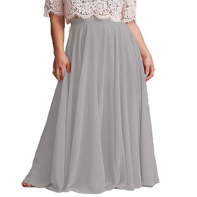 ELAWBTY Long Maxi Floor Lengh Chiffon Skirt Elastic High Waist Bridesmaid Skirt Silver Grey L