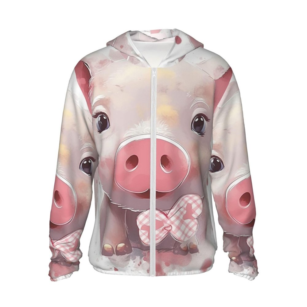 Lovely Pig Sun Protection Hoodie Women Men Jacket UPF 50+ Long Sleeve Sun Shirt Full Zip Rash Guard Black